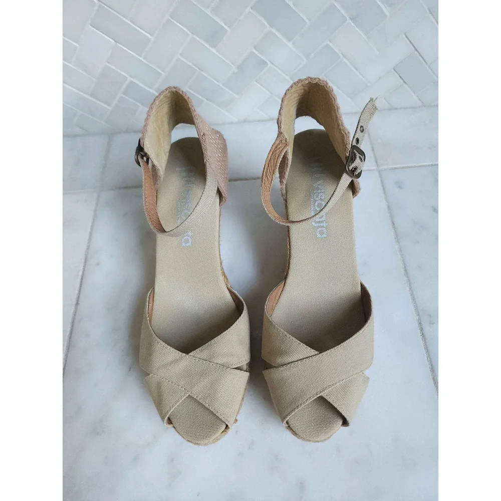 Viscata Aiguablava Espadrille Wedge Sandals Women US 7 Beige Canvas Ankle Strap